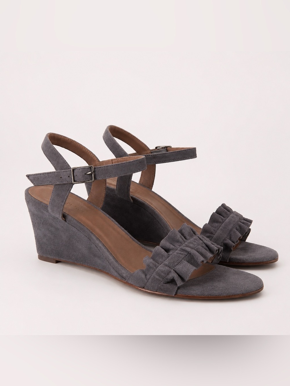 Garnet Hill Womens Wedge Heel Sz 40 US 10 Taupe Suede Leather Strappy Open Toe